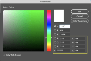 color picker - showing both RGB and CMYK