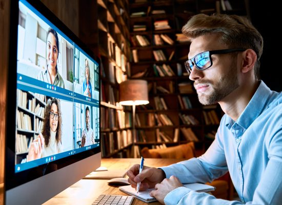 Business,Man,Having,Virtual,Team,Meeting,On,Video,Conference,Call